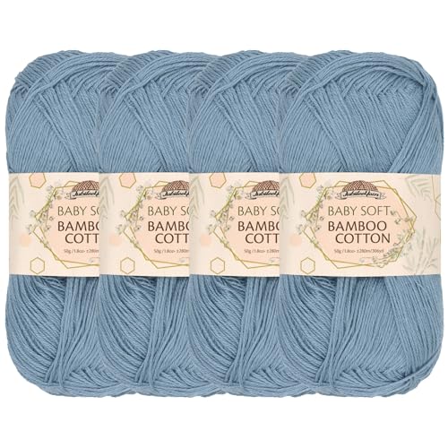 Image of JubileeYarn Baby Soft Bamboo Cotton Yarn - 50g /Skein - Faded Glacier Blue - 4 Skeins