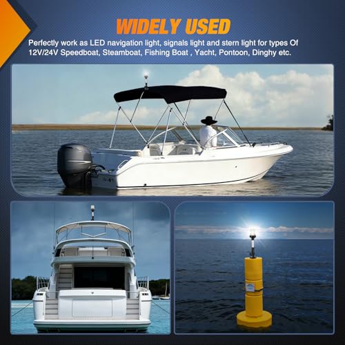 Image of Nilight Marine Boat Stern Light 9Inch White Fold Down Anchor Lights 12V 24V Waterproof 360 Lighting Navigation Lamp for Fishing Sailboat Yacht Pontoon Speedboat Dinghy