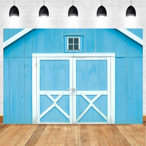 yingeqiao Blue barn door background Western farmhouse Cowboy Happy Birthday