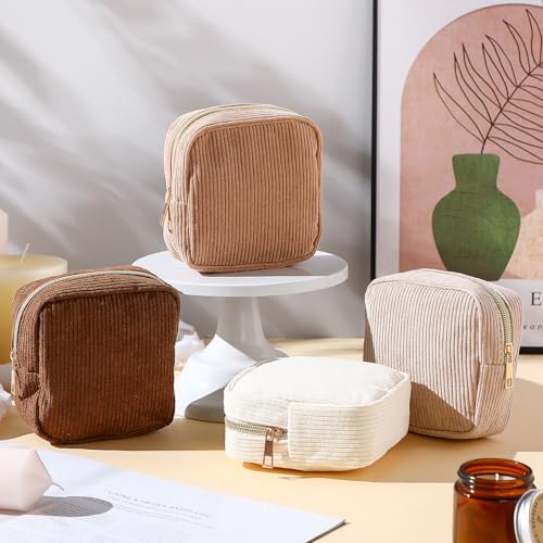 Image of Dansydaisy 4 Pcs Sanitary Napkin Storage Bag Corduroy Period Bag for School Teen Mini Makeup Preppy Cosmetic Wallet Set for Women Teacher Portable First Period Cute Pad Pouch with Zipper