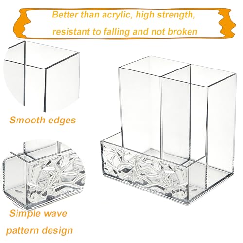Image of 2 Pack Clear PET Pen Holder, 3 Compartment Desk Organizer, Shatter-Resistant, Stronger Than Acrylic, for Office Home School Bathroom Makeup