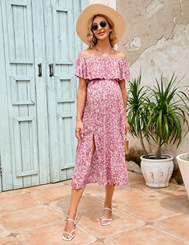 Image of Maternity Dress Women's Off Shoulder Split A Line Casual Maxi Dress Photography Dress for Babyshower