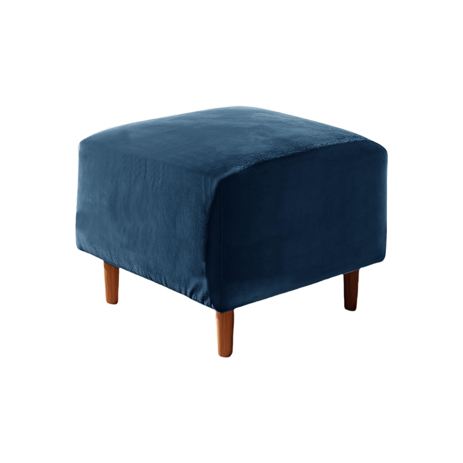 UNBBRRL Footstool Cover with Cushion Cover, Velvet Ottoman Protector Covers, Removable Pouffe Cover with 4 Ties for Living Room (Blue,Square M stool(1pc))