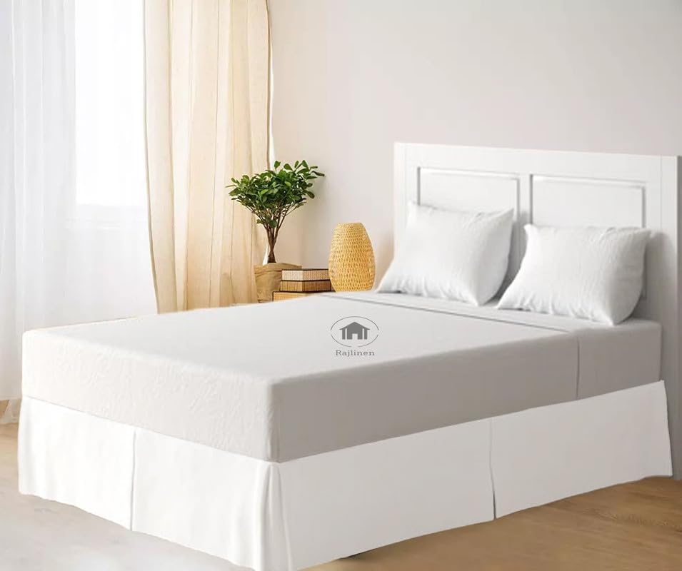 Luxury Pleated Bed Skirt - White Bed Skirt Queen Size 8 Inch Tailored Drop - 100% Microfiber - Lightweight Bed Skirt for Queen Beds