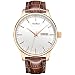 BUREI Men's Simple Casual Wrist Watches Analog Quartz Rose Gold Day Date Calender Brown Leather with White Dial