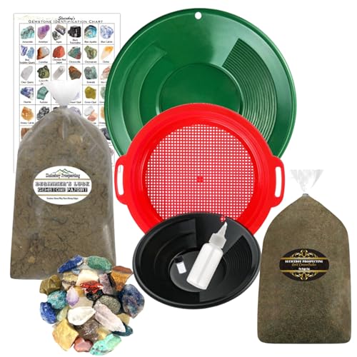 Sluiceboy Prospecting - Gold & Gem Mining Kit | Large Kit | Gold Nugget Paydirt & Gemstone Paydirt | Gold Pans | Sieve | Snuffer & Vial | Gem ID Chart