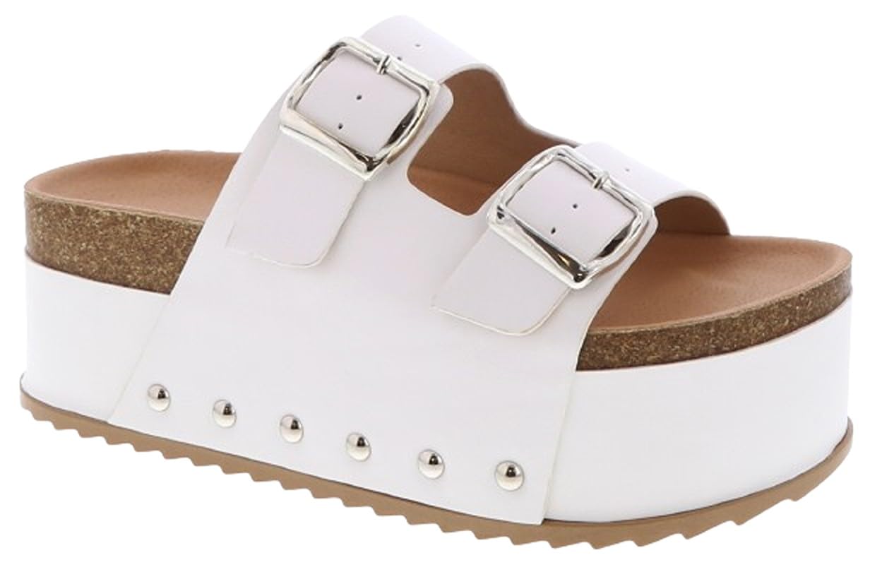 TOP Moda Women's Cork Platform Slide Slipper Sandals, Black