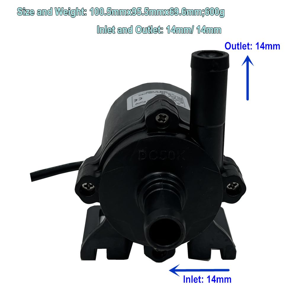 SHYSKY DC50K-12120S - Bomba de agua micro sin escobillas de 12 V CC, mini bomba sumergible de 54 W, 12 m, 1260 lph, bajo ruido para circulación de agua, presurización, refrigeración