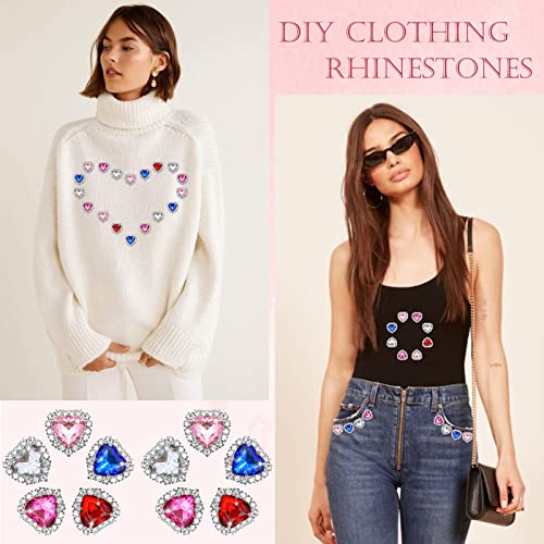 50 Pcs Heart Rhinestone Buttons, Zynery 18Mm Sewing Buttons Embellishments Decoration, 5 Colors Glass Heart Flat Back Rhinestones Nail Charms For Diy Clothing Crafting Jewelry Making (Silver Base) #TOP2