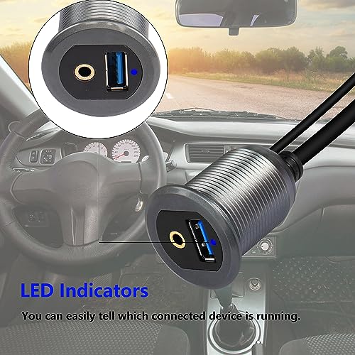 SinLoon USB 3.0 & 3.5mm Car Mount Flush Cable 3.3FT USB 3.0 Flush Mount Cable AUX Extension Dash Panel Waterproof Mount Cable for Car, Boat, Motorcycle