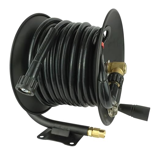 Schlauchtrommel mit Schlauch | für Kärcher Kränzle Hochdruckreiniger | 25 Meter DN06 | ohne Zuleitungsschlauch | Schlauch bis 250 bar | hohe Widerstandsfähigkeit | M22x1,5 AG/IG | Schlauchaufroller