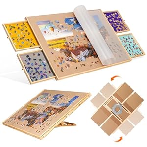 Becko US 1500-piece Tilting & Rotating Jigsaw Puzzle Board with 4 Colorful Drawers & Cover, 2-in-1 Jigsaw Puzzle Table with Built-in Easel/Stand & Lazy Susan, Portable Boards with Storage for Adults