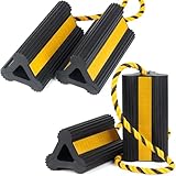 OULEME Heavy Duty Rubber Wheel Chocks, 2 Pair, Non-Slip Tire Stopper Blocks with Rope, for RV Camper Travel...
