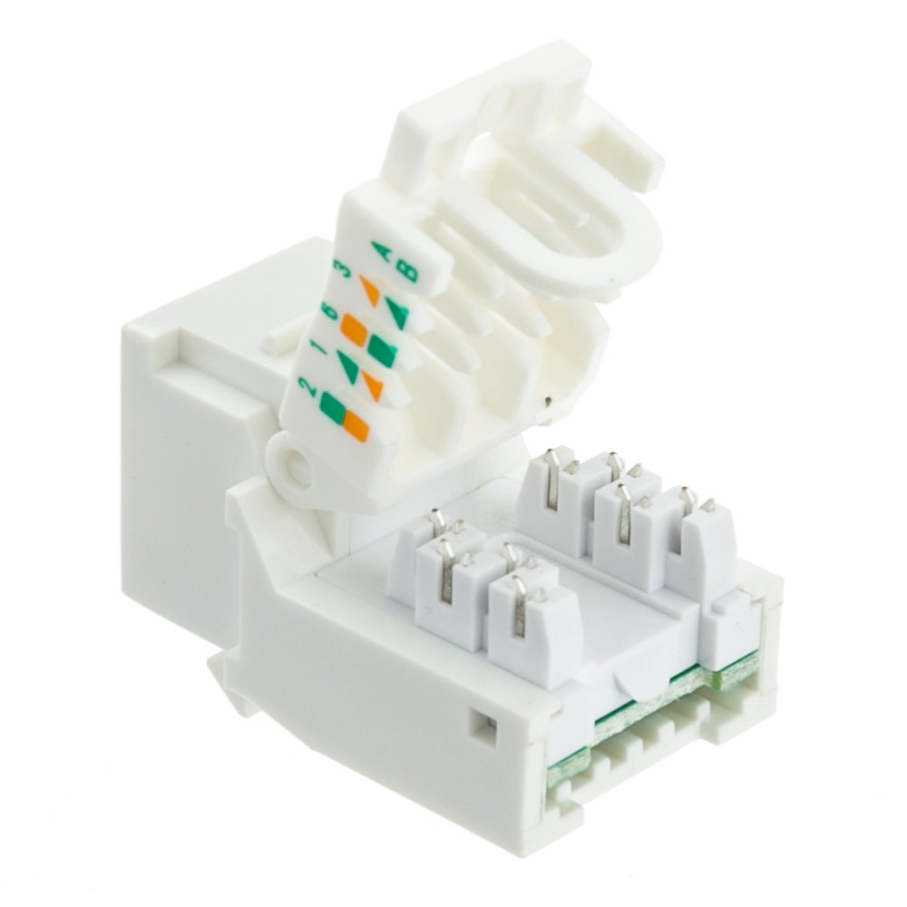 Białe gniazdo CAT6 Keystone Insert Jack, bez użycia narzędzi