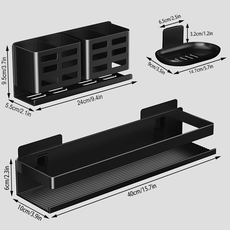 Miniatura 2 de Estante de ducha, estante de ducha, paquete de 3, estante de ducha de baño, resistente al óxido, instalación con adhesivo de aluminio, no requiere