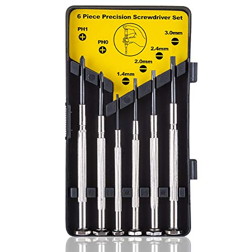 Screwdriver Set, Precision 6 Different Size Flathead and Phillips Screwdrivers Set, 6Pcs Premium Small Eyeglasses Screwdriver Kit for Glasses, Electronics, Watch, Computer, Toys- with Case by ESINAM