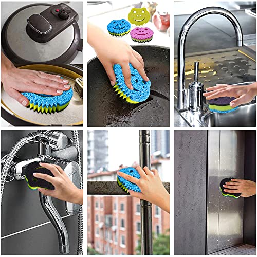 Smilepowo 12 Pack Frog Dual-Sided Multi-Functional Premium Cleaning Sponges,Scrub Sponges,Dishwashing Sponge For Heavy Duty Scouring Pads,Kitchen,Furniture,Dish,Bathroom,Bulk Sponges #TOP5