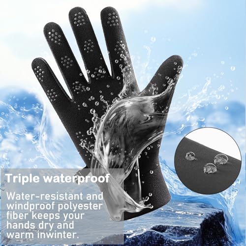 XTYMBH Winter Warm Gloves, Windproof and Waterproof Touch Screen Running Gloves, Non-slip Elastic Cuffs, for Men and Women Running Cycling Mountaineering Hiking (Men's Black, One Size) - Image 6