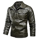CIDCIJN Herren Lederjacke - Dunkelgrüne Lederjacke Herren Herbst Europäischer Und Amerikanischer Stil Kunstledermantel/Herren Große Wasserdichte Pu Tops, Armeegrün, Asiatisch 3Xl Ist Eur Xl