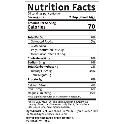 Garden Of Life 100% Usda Organic Ground Flax Seed & Chia Blend, Gluten Free Cold Milled Golden Meal Plus Premium Black - Vegan Fiber, Protein And Omega 3 Fatty Acids, 24 Servings, 12 Oz #TOP4