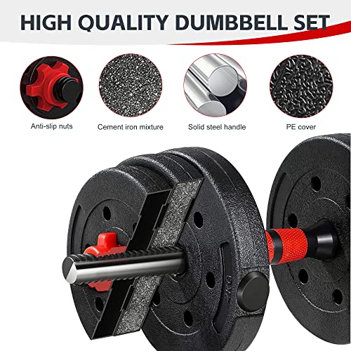 Prapark Adjustable Dumbbells Weights Set - 22/44Lb Free Weight Dumbbells Set With Anti-Slip Connector Rod - Quick Conversion Adjustable Dumbbell Set For Home Gym - Cement Mixture (22 Lb) #TOP3