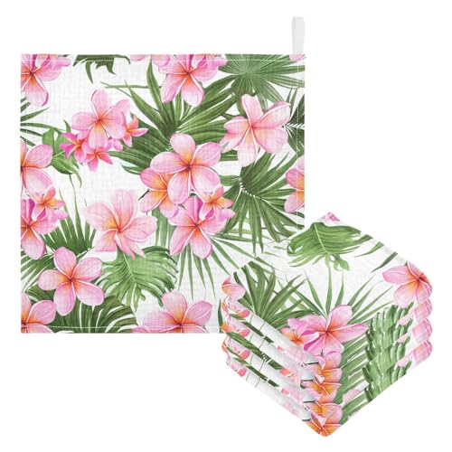 Nander 5Pack Baby Muslin Washcloths,Flowers and Green Palm Leaves Soft Face Cloths for Newborn, Absorbent Bath Wash Cloths, Wipes, Burp Rag,Toddlers Essentials Stuff, Baby Registry as Shower