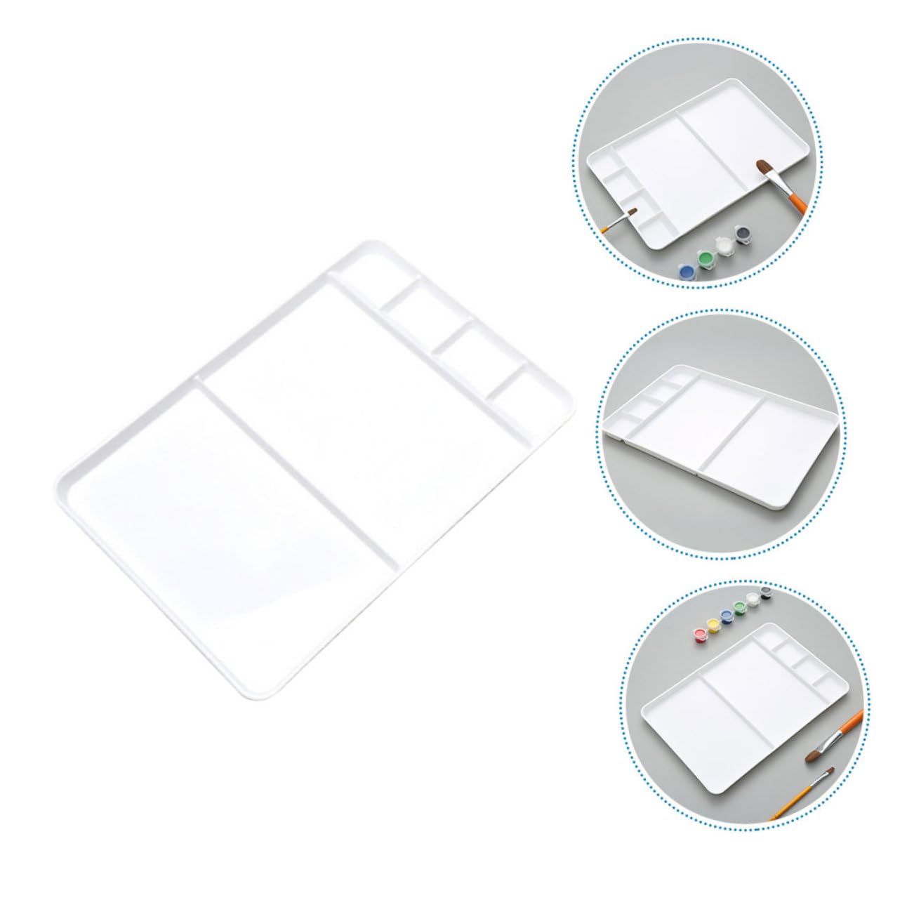 Palette de Mélange Aquarelle en Plastique PP Blanc à 7 Compartiments
