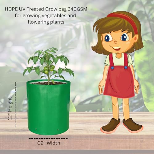 Image of HDPE UV Treated 340 GSM Plant Growing Bags for Terrace Gardening Easy to Use 09 x 12 Inch - Pack of 10