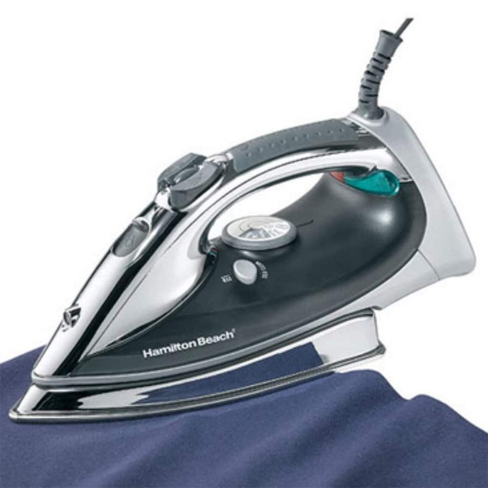 Hamilton Beach 14977 Professional Stainless Steel 9.5 Inch Soleplate Steam Laundry Clothing Iron with Comfort Grip Handle, Black