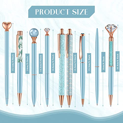 Image of Janmini Metal Crystal Glitter Ballpoint Pen Set 9 Pcs Black Ink Cute Cute Things Novelty Gifts for Women Girls Birthday Home Office (Blue)