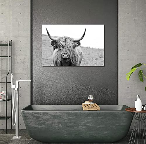Black And White Framed Nature Prints Wall Art Animals Poster Large Highland Cow Vintage Canvas Artwork For Living Room Farmhouse Wall Decoration (20X30 Inch) #TOP4