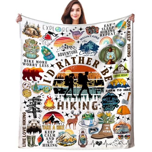 INKRENS Hiking Blanket Hiking Gifts for Women Men Stuff Plush Blankets and Throws Hiking Gifts for Men Women Boys Teens Hiking Lovers Birthday Party Decorations Camping Fishing 50"X40"