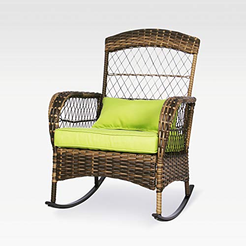 Enstver 3 Pieces Patio Conversation Set W/ 2 Rattan Wicker Rocking Chairs And Glass Table,For Garden Backyard Lown Porch (Green) #TOP3