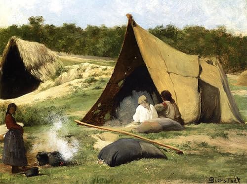 Camp indien d'Albert Bierstadt toile 60x90cm pour habiller un mur vide de bureau
