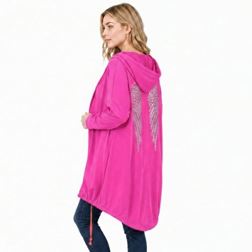Cardigan da donna con cappuccio e ali d'angelo con paillettes