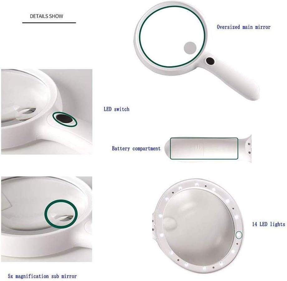 Hand-held Magnifier，LED Lighted Magnifier Glass, Reading for Books Newspaper Map Coins Jewelry Hobbies and Crafts