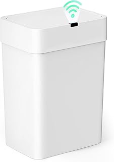 Cesun Bathroom Trash Can with Lid, 4 Gallon Motion Sensor Garbage Can Automatic Touchless Trash Cans, Slim Plastic Smart Waste Basket for Bedroom, Office, Living Room, White