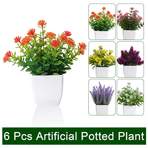 6Pcs Artificial Pot Flowers Small Fake Plants With Pot Mini Potted Plants For House Office Tabletop Decoration #TOP1