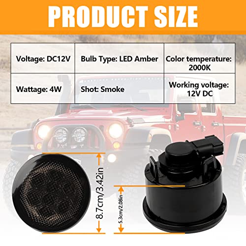 B.zssy Jk Turn Signal Lights Assembly Compatible With 2007-2018 Jeep Wrangler Jk & Wrangler Unlimited, Led Front Indicator Blinker Amber With Smoke Lens (1 Pair) #TOP4