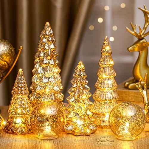 Syhood 6 Pcs Gold Mercury Glass Lighted Christmas...