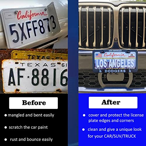 License Plate Frame，2 Pcs Metal License Plate Frame Rear & Front Tag Holder For Us Car Suv & Truck，License Plate Cover Gift For Sports Fans. (Black Dodgers) #TOP3