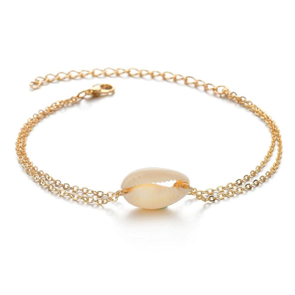 Tobillera Tobillera multicapa de concha natural, calzado de playa salvaje simple, joyería para el tobillo para mujer (color: S)