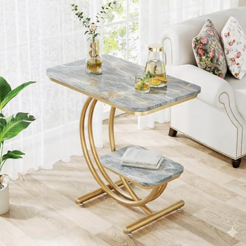 Image of Coffee Table for Living Room End Table Beside Table with Metal Legs Small Accent Tables Snack Table Nightstand for Multipurpose Square Tables (Golden Black) (Golden Grey)