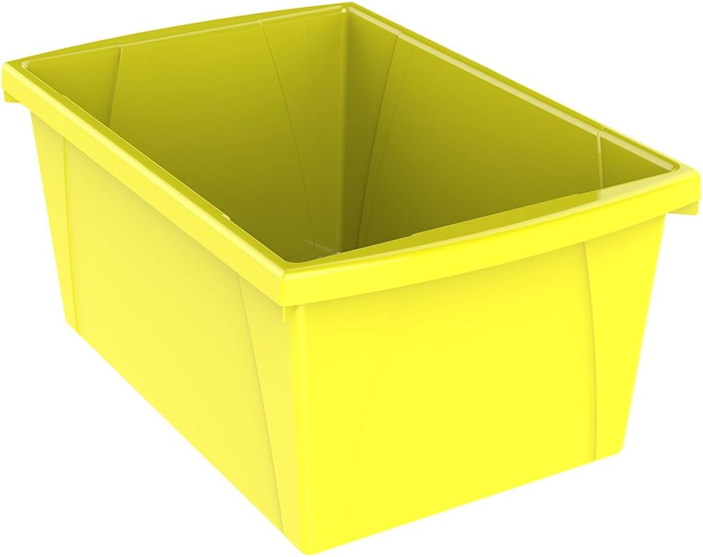 Storex 5.5 Gallon Storage Bin – Plastic Classroom Organizer for Books and Supplies, Yellow, 1-Pack (61484C06C)