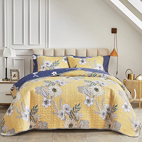 Uozzi Bedding 7 Piece Quilt Set Bed In A Bag Yellow Flower King Size All Season Bedspread Coverlet With (1 Reversible Quilt 101X88, 2 Pillow Shams, 1 Flat Sheet, 1 Fitted Sheet, 2 Pillowcases) #TOP24