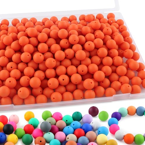 Sunrony 170Pcs 15mm Silicone Beads for Keychain Making, Round Silicone Beads for Pens and Necklace Bracelet Crafts Making(Dark Orange)
