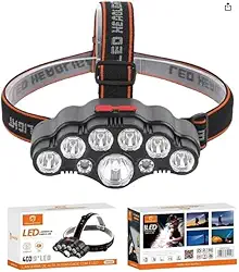 Lanterna de Cabeça LED Recarregável Profissional, 1200 mAh, 90g, Regulagem 90 Graus, 2 Intensidades de Luz, Plástico e Metal