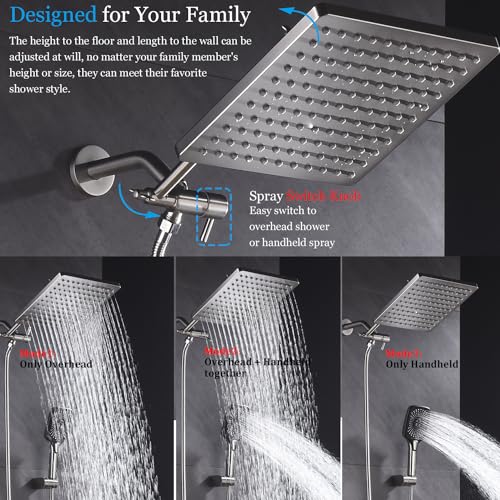 SUNZOE Shower Faucet Set with Tub Spout Brushed Nickel Rough-in Anti-Scald Pressure Balanced Valve Body Modern Luxury Wall Mounted 10 Inch Rain Mixer Bathtub Shower Faucet Set (Brushed Nickel) by SUNZOE - Image 4