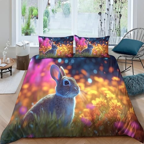 Housse de couette lapin 3D microfibre hypoallergénique avec fermeture éclair