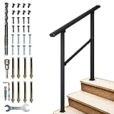 Sunnyglade Outdoor 3 Steps Handrail,Outdoor Stair Railing,Black Handrails Metal Railing for Outdoor Steps,Handrails for Concrete Steps,Transitional Handrail with Stair Railing Kit (3 Steps)
